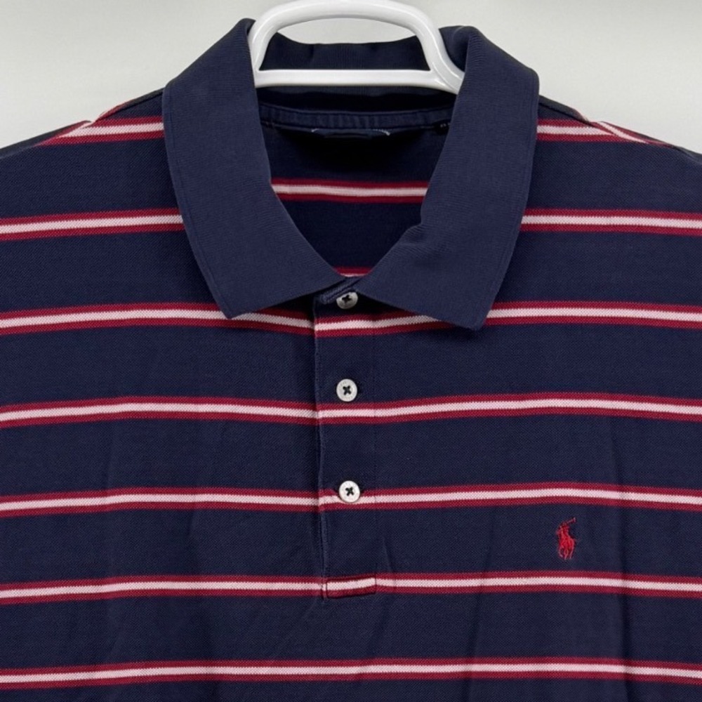 Polo Golf Ralph Lauren Mens XL Pima Cotton Striped Polo Shirt Navy Blue Red